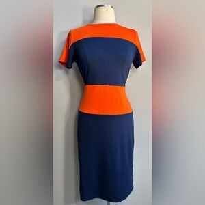 Perfect Style by Shez Orange & Navy Colorblock Bodycon Dress – Size Large
